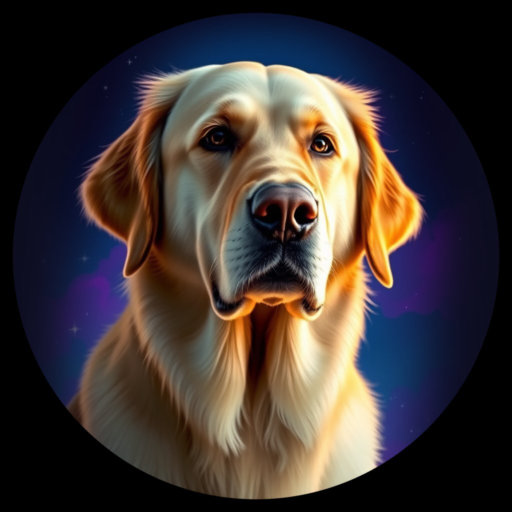 Cosmic medallion portrait of GRLS_grlsM8MSLAAA, a Golden Retriever