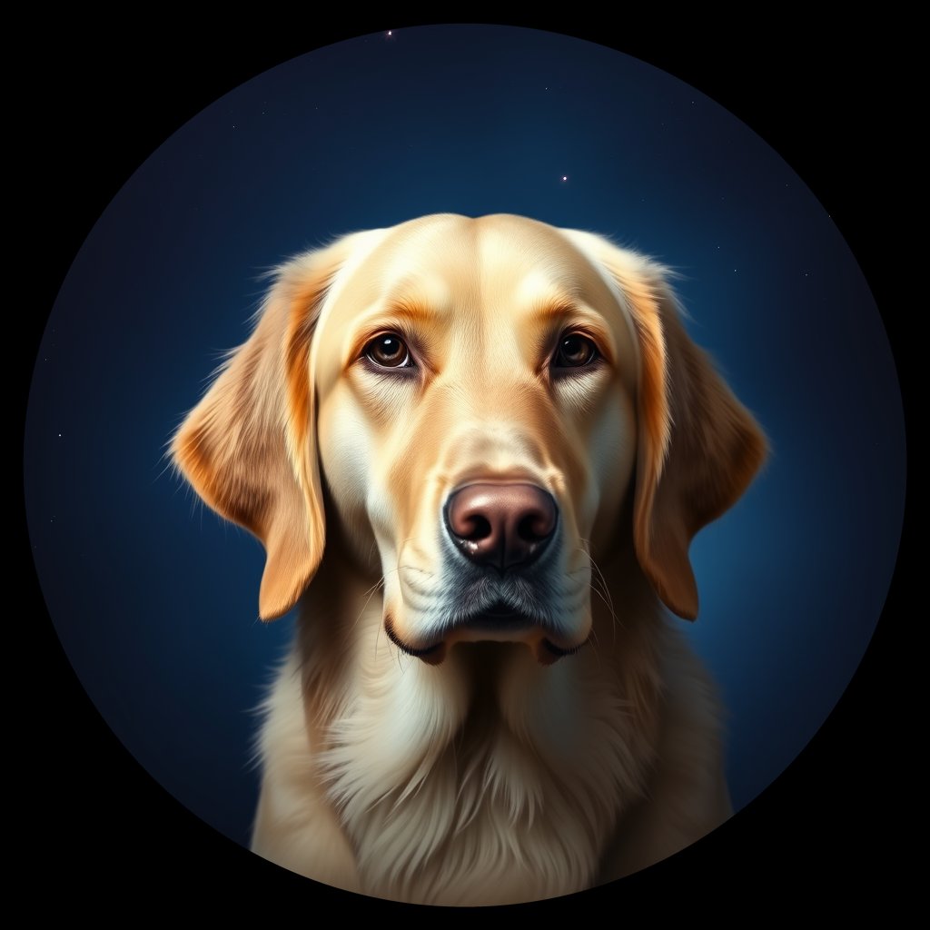 Cosmic medallion portrait of GRLS_grlsMAGUW399, a Golden Retriever