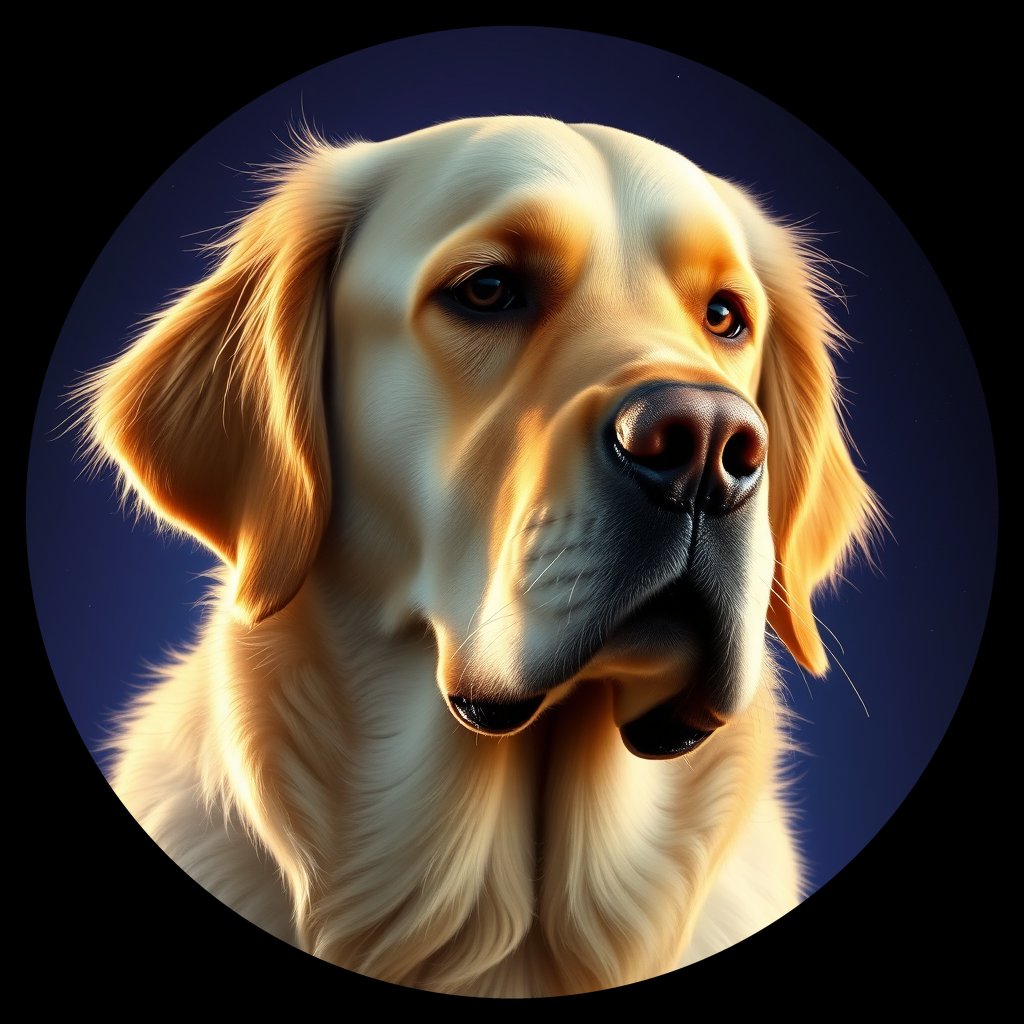 Cosmic medallion portrait of GRLS_grlsMBV2KEUU, a Golden Retriever