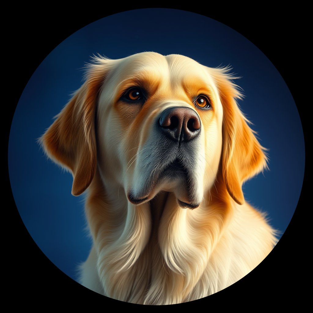 Cosmic medallion portrait of GRLS_grlsMCG4MF66, a Golden Retriever