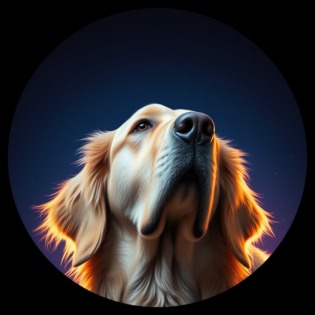 Cosmic medallion portrait of GRLS_grlsMCWWZIVV, a Golden Retriever