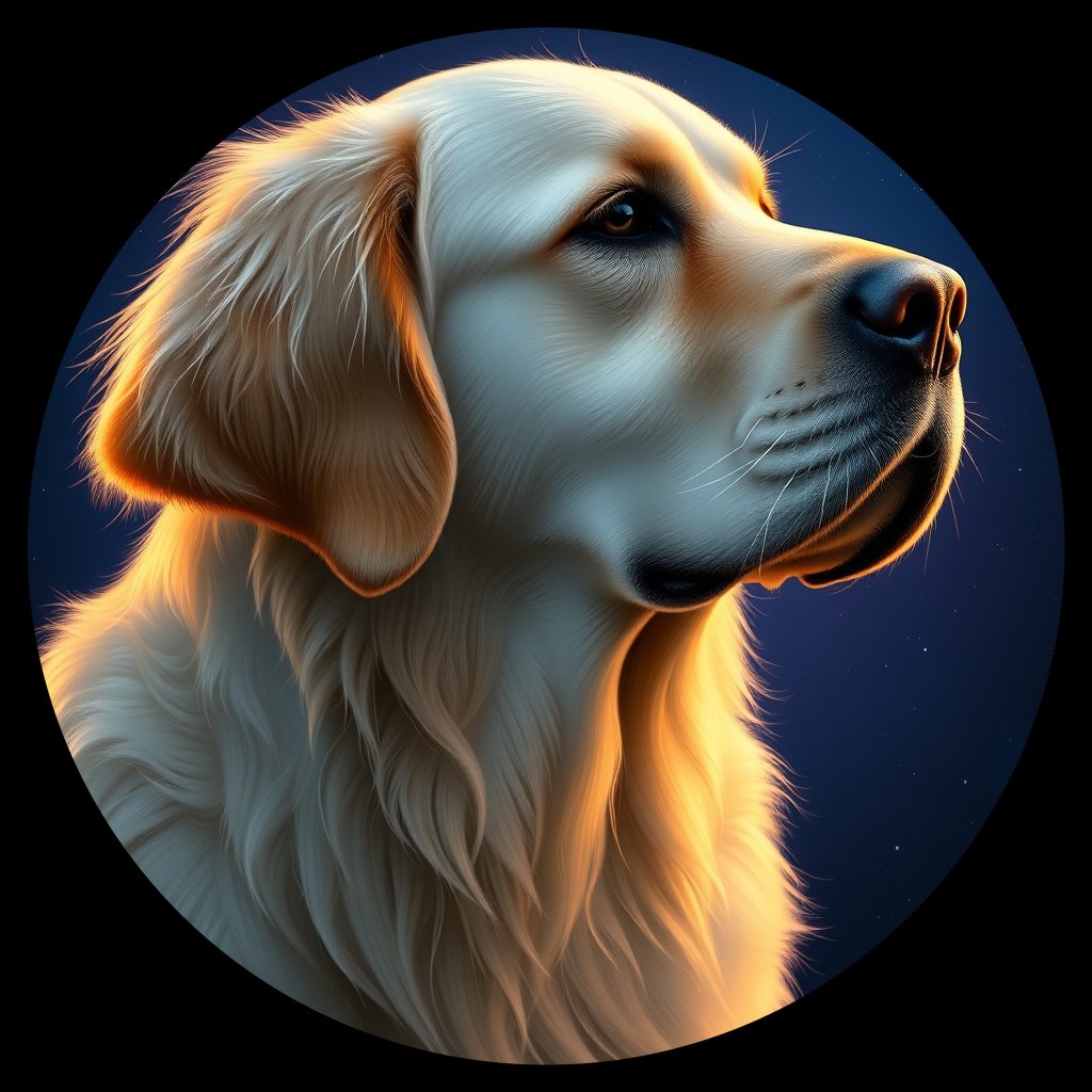 Cosmic medallion portrait of GRLS_grlsMDS9V00, a Golden Retriever