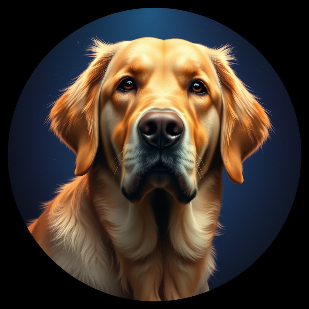 Cosmic medallion portrait of GRLS_grlsME01QPPP, a Golden Retriever