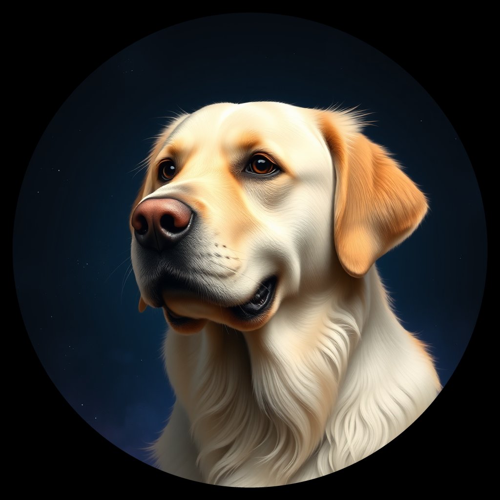 Cosmic medallion portrait of GRLS_grlsME1IJFZZ, a Golden Retriever