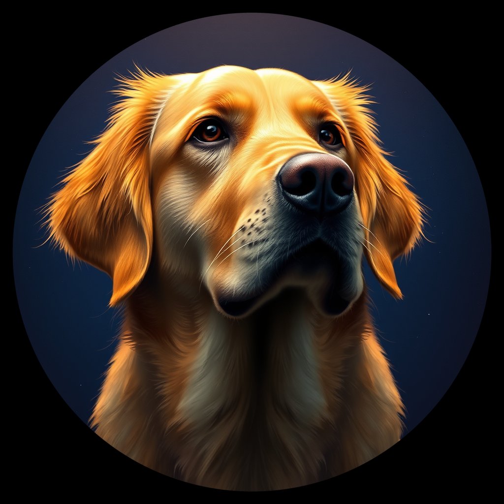 Cosmic medallion portrait of GRLS_grlsME7WSB33, a Golden Retriever