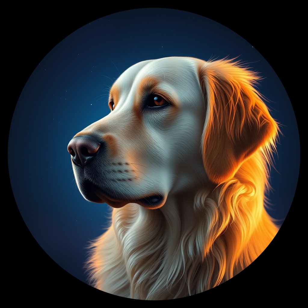 Cosmic medallion portrait of GRLS_grlsMEIYX9UU, a Golden Retriever