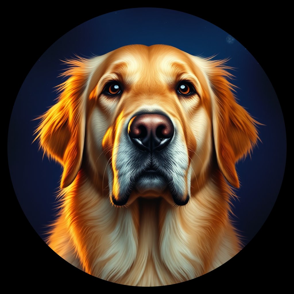 Cosmic medallion portrait of GRLS_grlsMFNUID33, a Golden Retriever