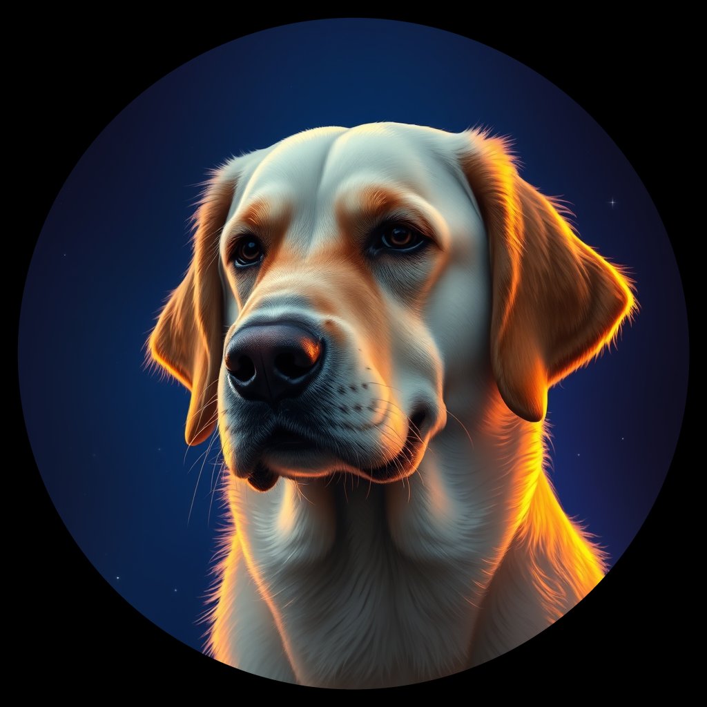 Cosmic medallion portrait of GRLS_grlsMGAPGURR, a Golden Retriever