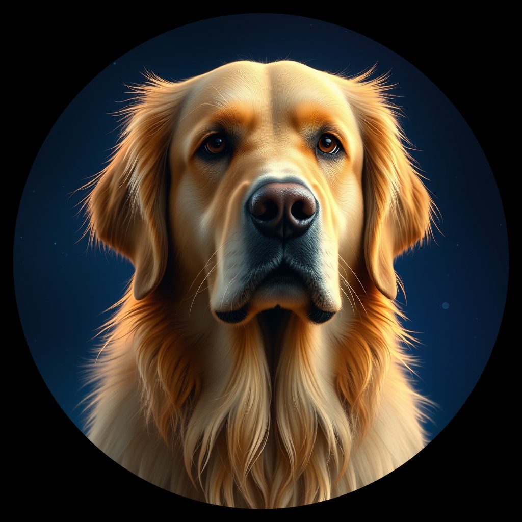 Cosmic medallion portrait of GRLS_grlsMGDDQF00, a Golden Retriever
