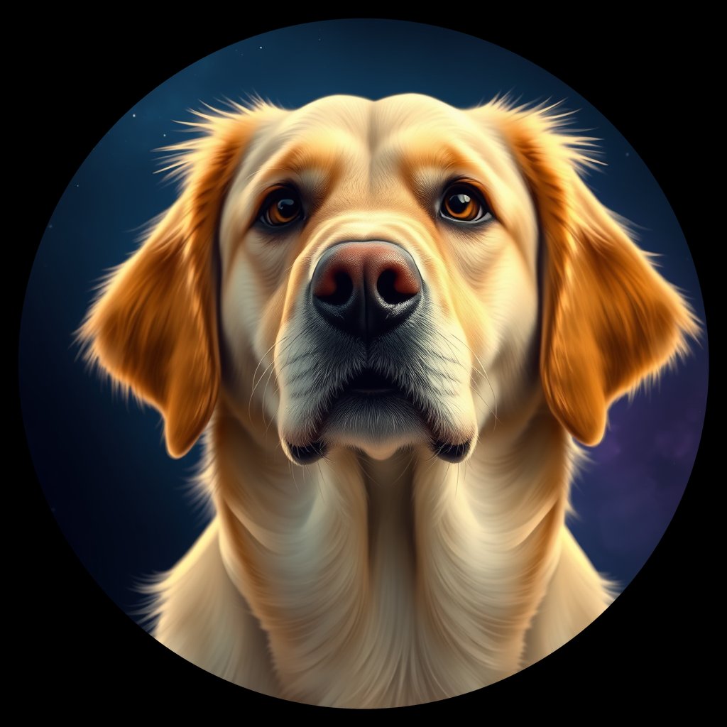 Cosmic medallion portrait of GRLS_grlsMGT6NY55, a Golden Retriever