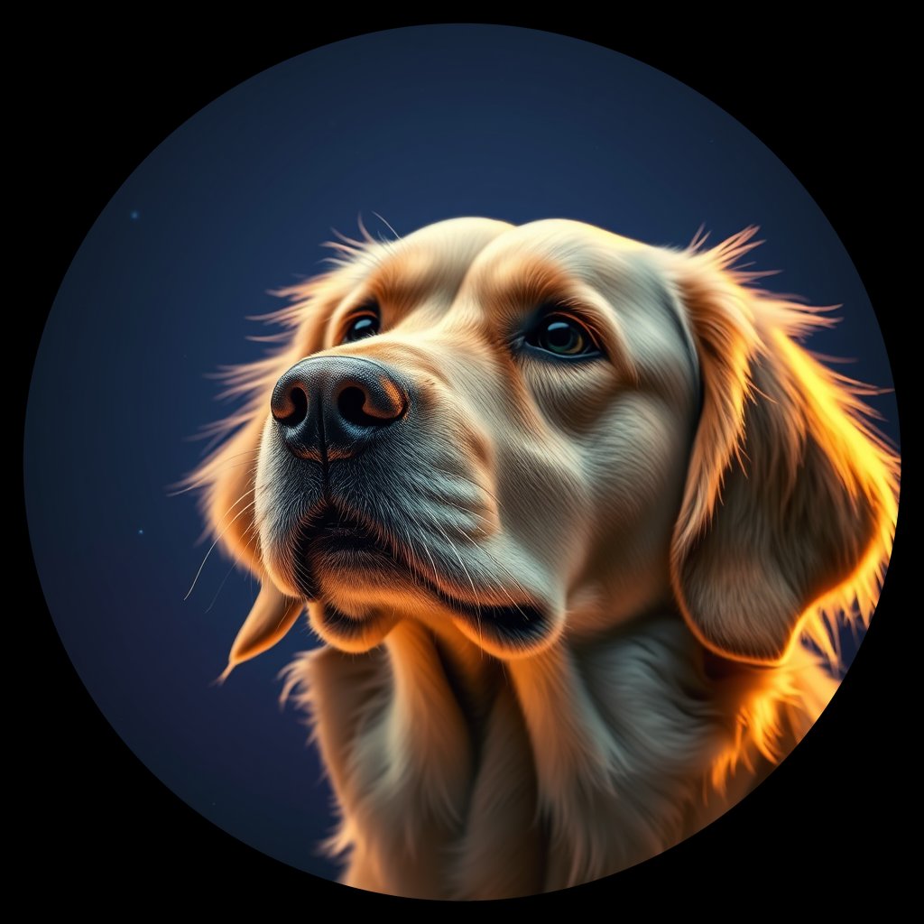 Cosmic medallion portrait of GRLS_grlsMH6Q1UZZ, a Golden Retriever