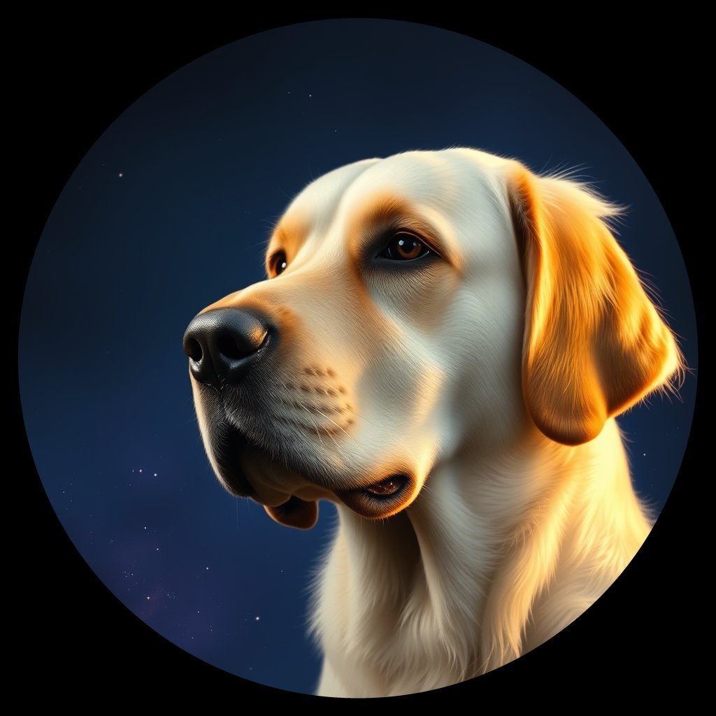 Cosmic medallion portrait of GRLS_grlsMH77FLGG, a Golden Retriever