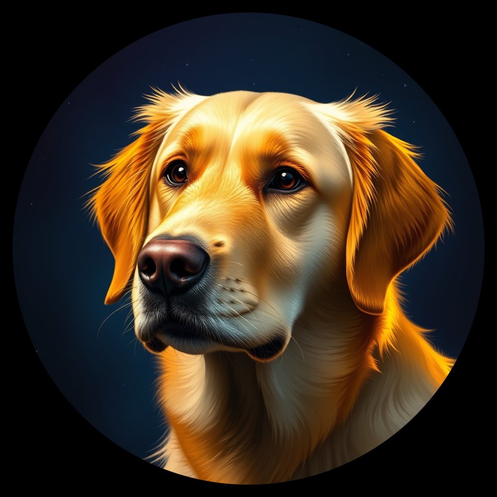 Cosmic medallion portrait of GRLS_grlsMHXRGTT, a Golden Retriever