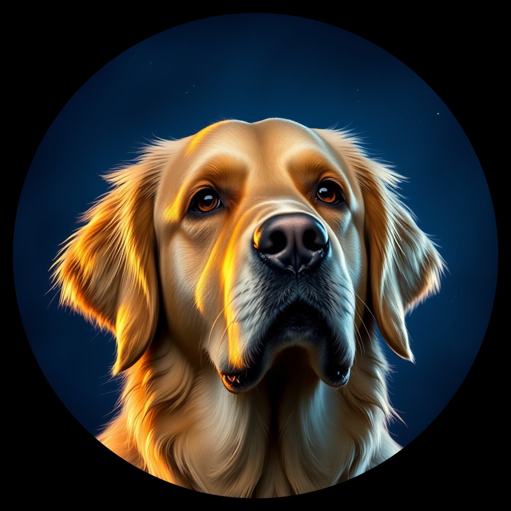 Cosmic medallion portrait of GRLS_grlsMJNP84JJ, a Golden Retriever