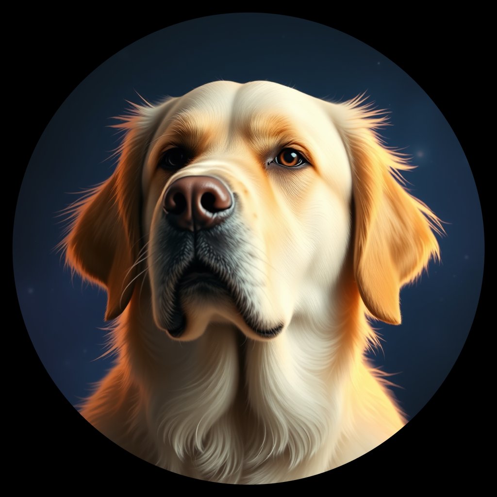 Cosmic medallion portrait of GRLS_grlsMJU7ED, a Golden Retriever