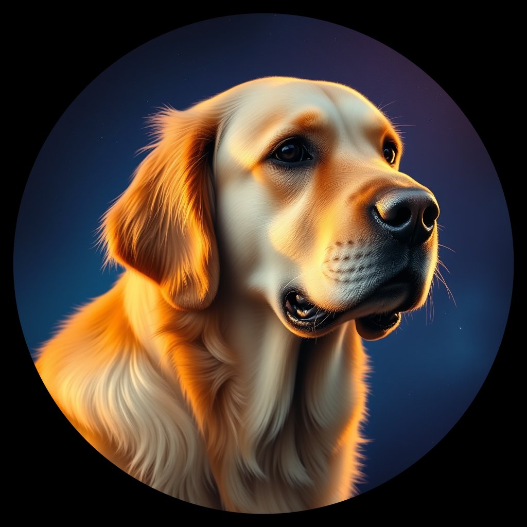 Cosmic medallion portrait of GRLS_grlsMK7V1CUU, a Golden Retriever