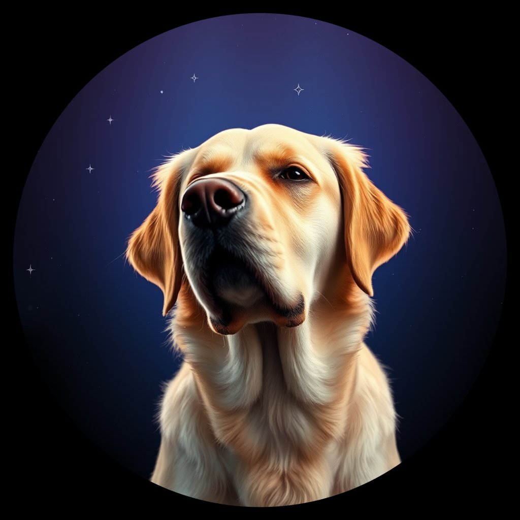 Cosmic medallion portrait of GRLS_grlsMKEVKDZZ, a Golden Retriever