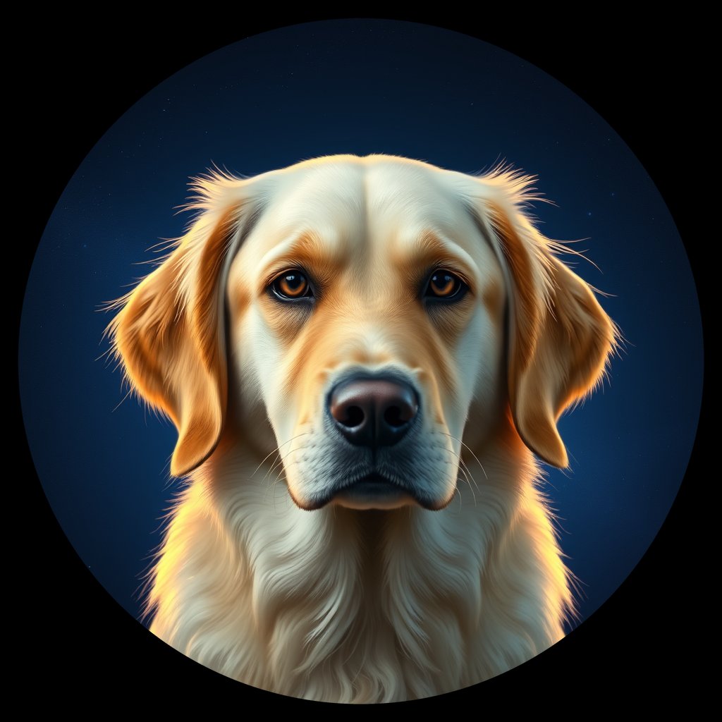 Cosmic medallion portrait of GRLS_grlsMM5BU433, a Golden Retriever