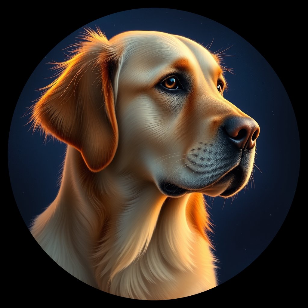 Cosmic medallion portrait of GRLS_grlsMM8PZ7PP, a Golden Retriever