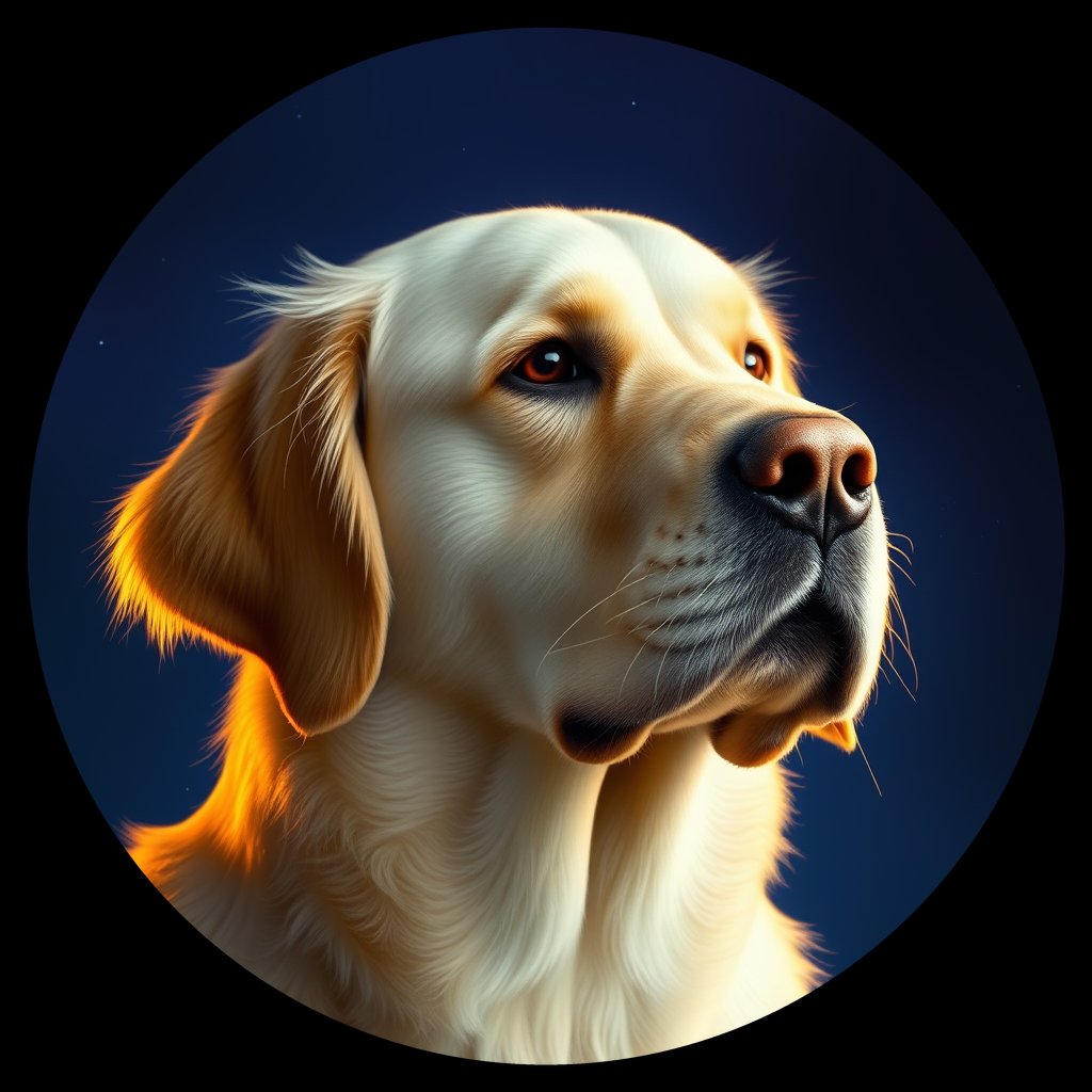 Cosmic medallion portrait of GRLS_grlsMN3IWOCC, a Golden Retriever