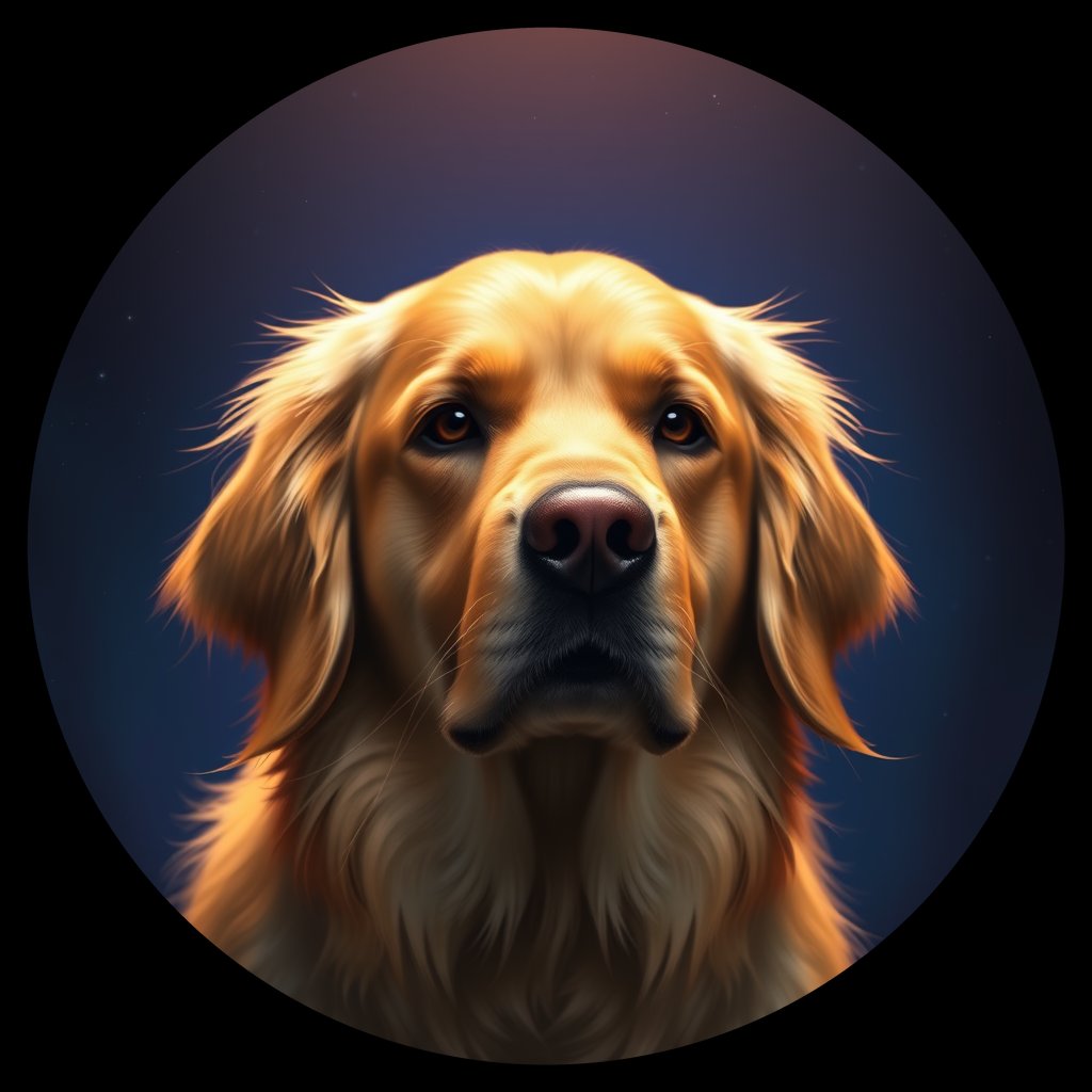 Cosmic medallion portrait of GRLS_grlsMN7CES44, a Golden Retriever