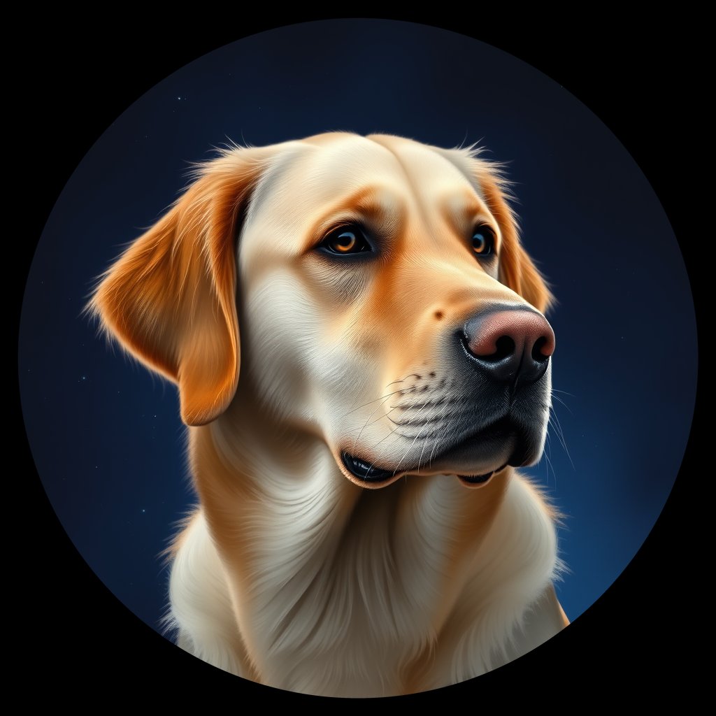 Cosmic medallion portrait of GRLS_grlsMNPI7L11, a Golden Retriever
