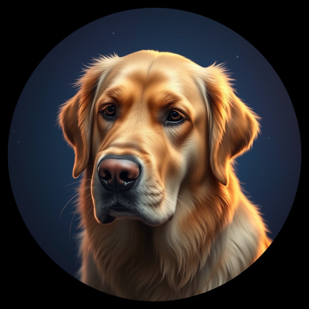Cosmic medallion portrait of GRLS_grlsMNPUVE00, a Golden Retriever