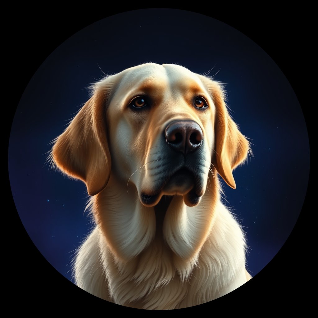 Cosmic medallion portrait of GRLS_grlsMNTW6TNN, a Golden Retriever