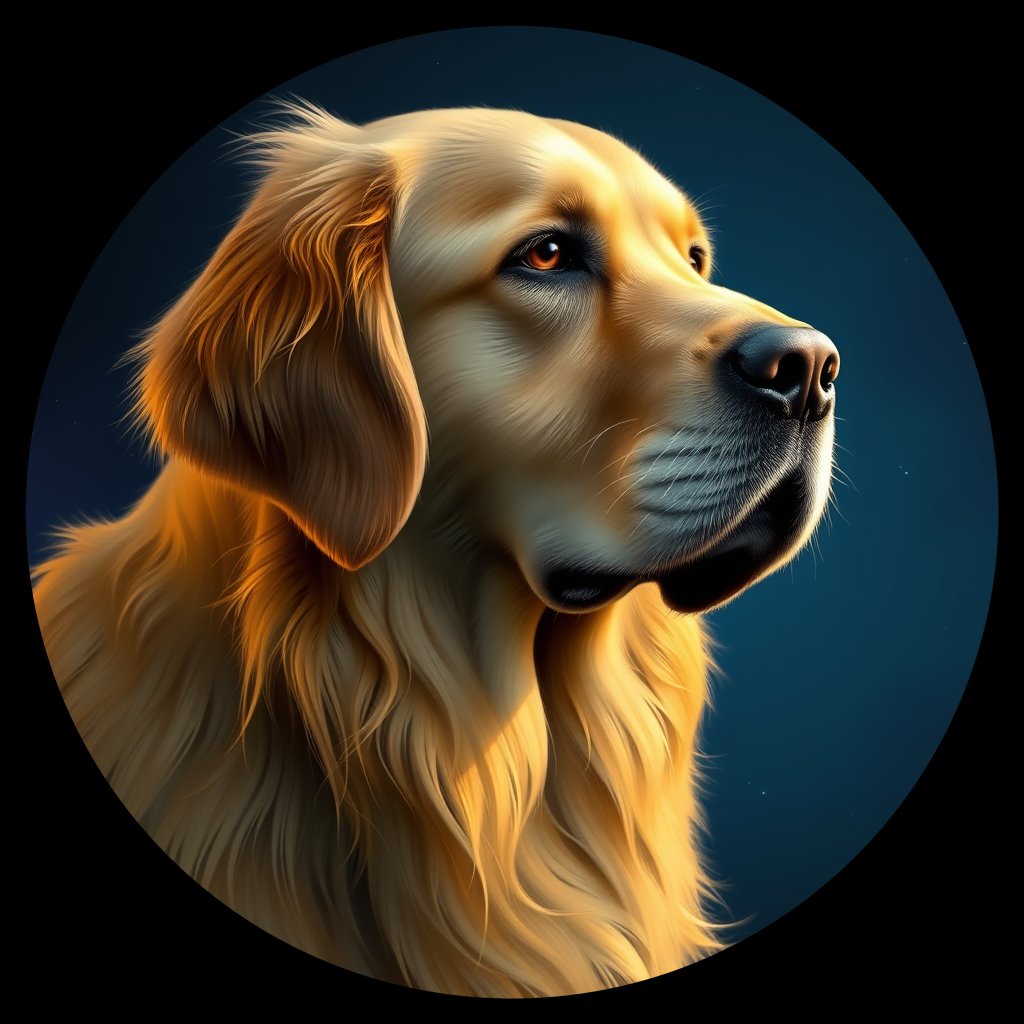 Cosmic medallion portrait of GRLS_grlsMO697A11, a Golden Retriever