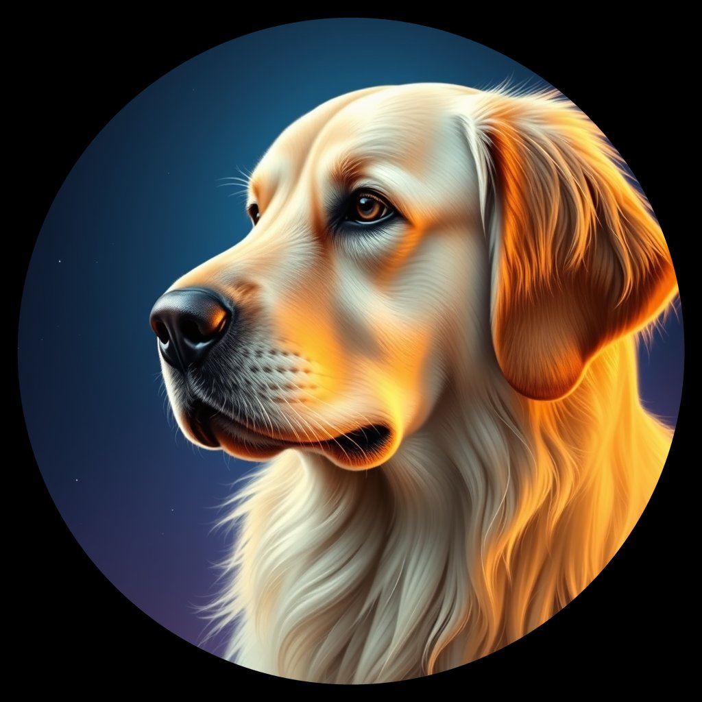 Cosmic medallion portrait of GRLS_grlsMOSV1VKK, a Golden Retriever