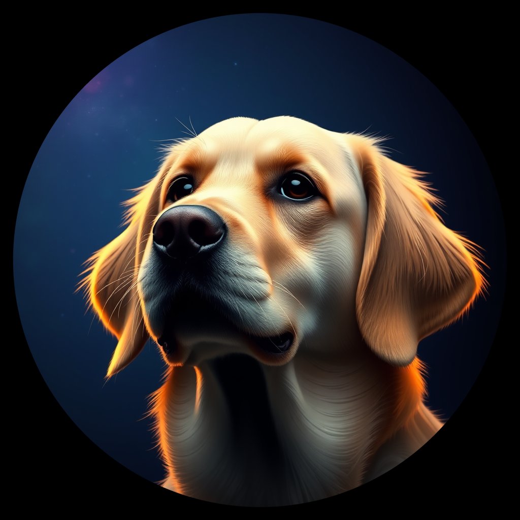 Cosmic medallion portrait of GRLS_grlsMP46ZTZZ, a Golden Retriever