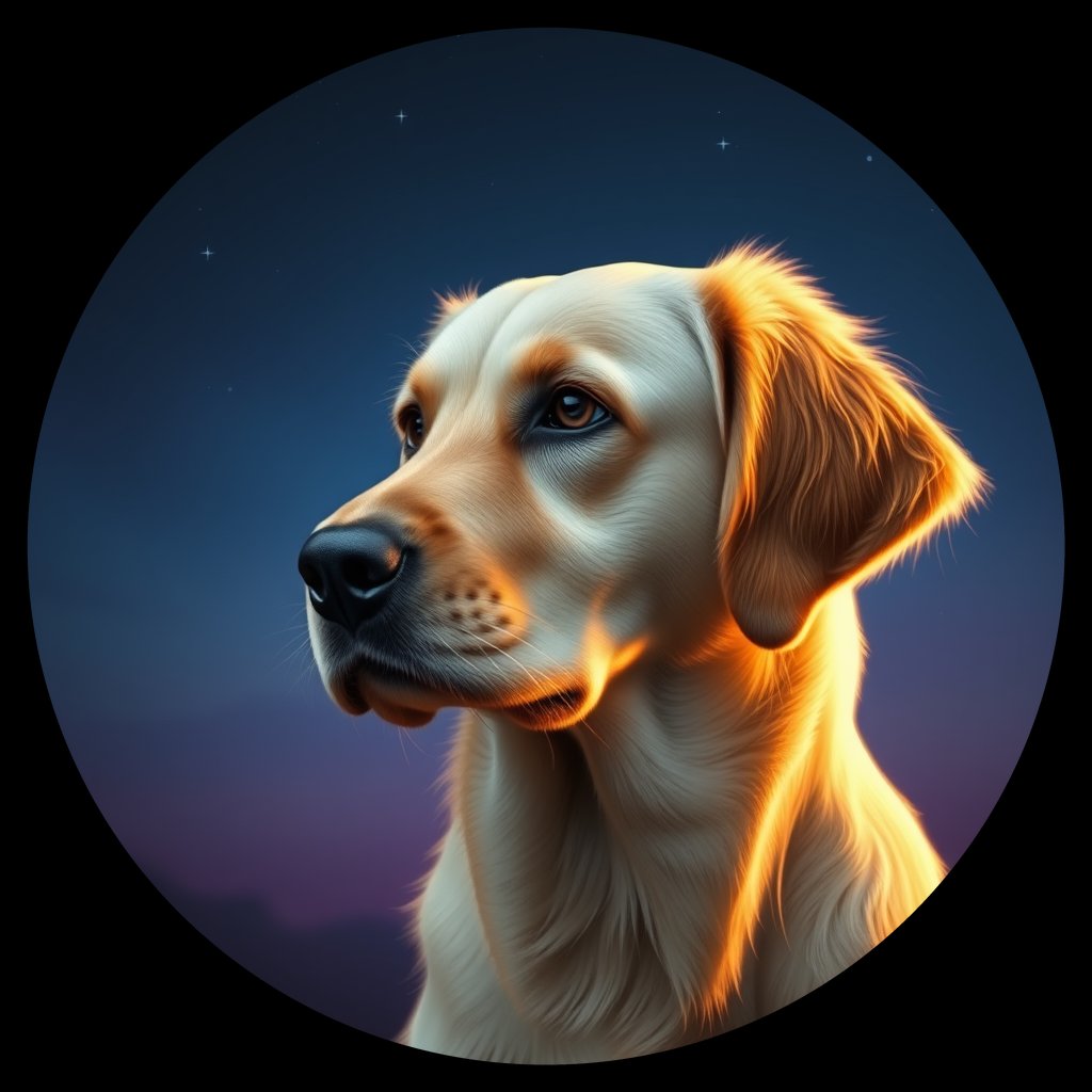 Cosmic medallion portrait of GRLS_grlsMPFEO811, a Golden Retriever