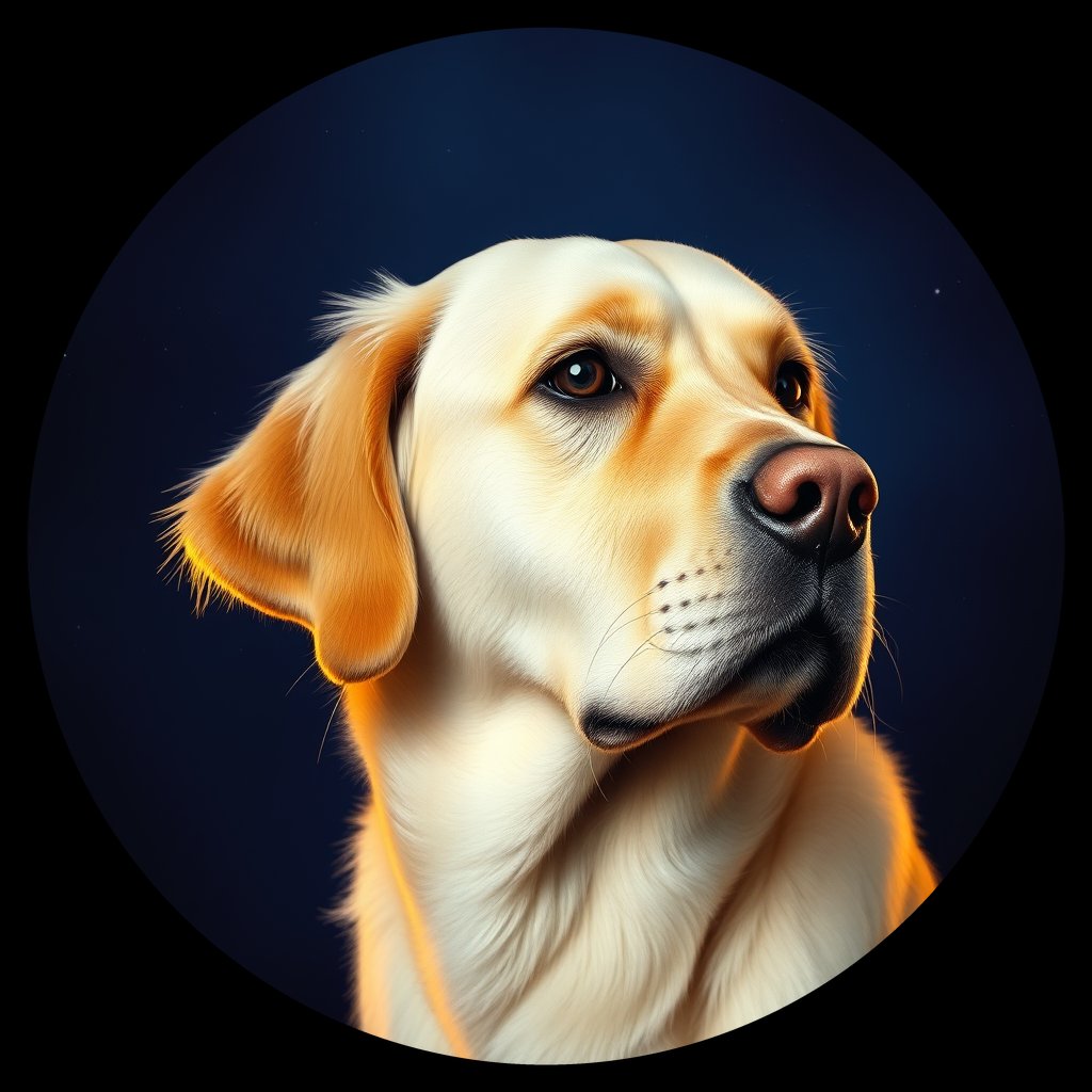 Cosmic medallion portrait of GRLS_grlsMQHRNQYY, a Golden Retriever