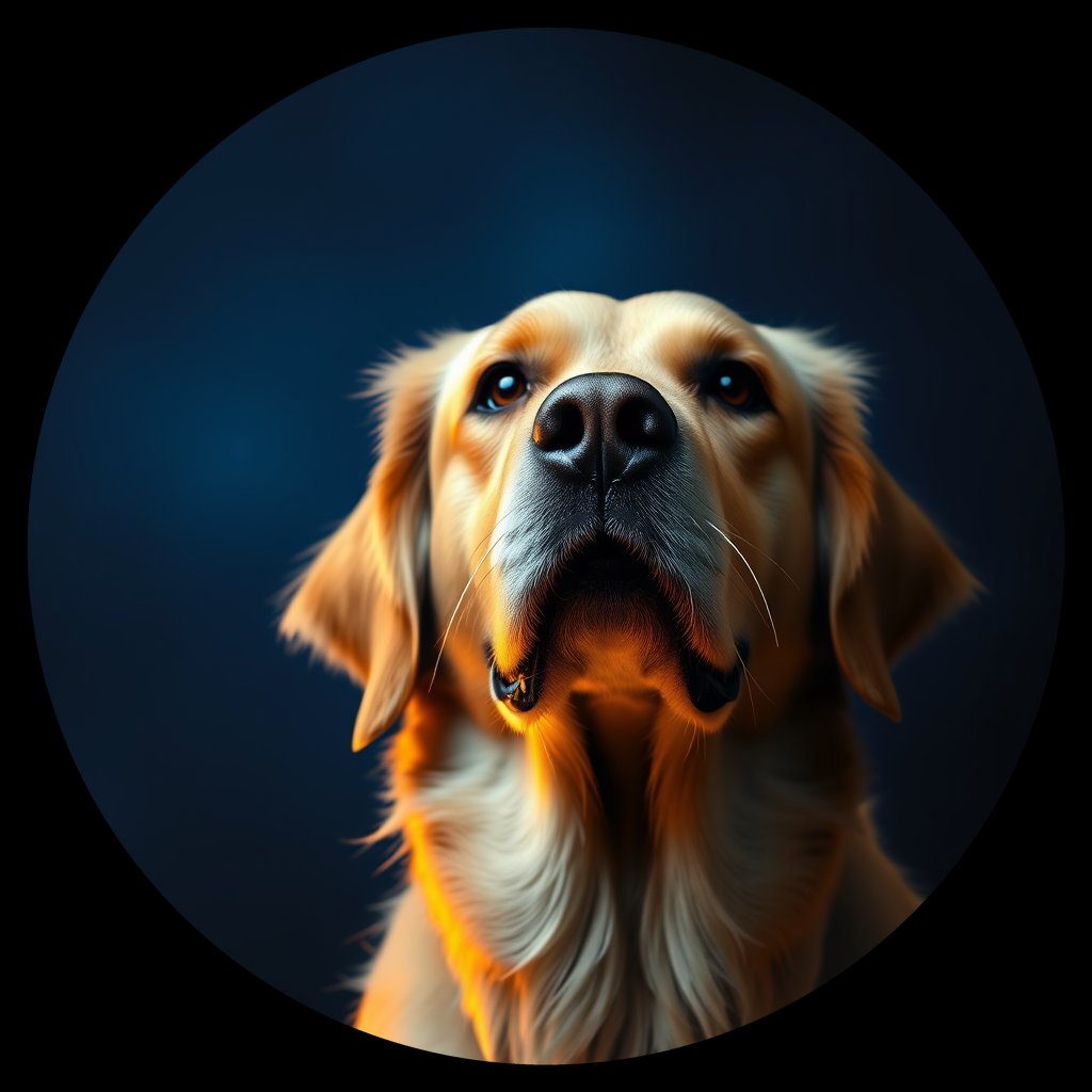 Cosmic medallion portrait of GRLS_grlsMSQR2KGG, a Golden Retriever
