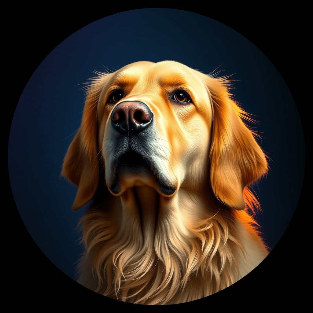 Cosmic medallion portrait of GRLS_grlsMTFZ444, a Golden Retriever