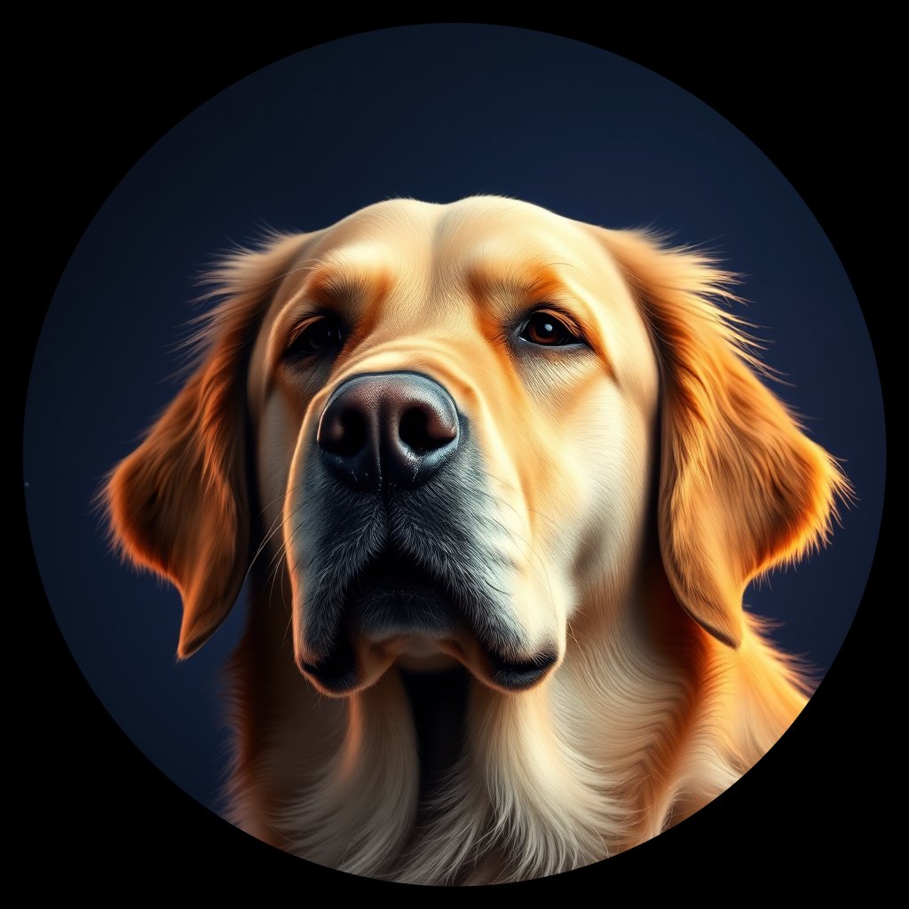 Cosmic medallion portrait of GRLS_grlsMU7MCXRR, a Golden Retriever