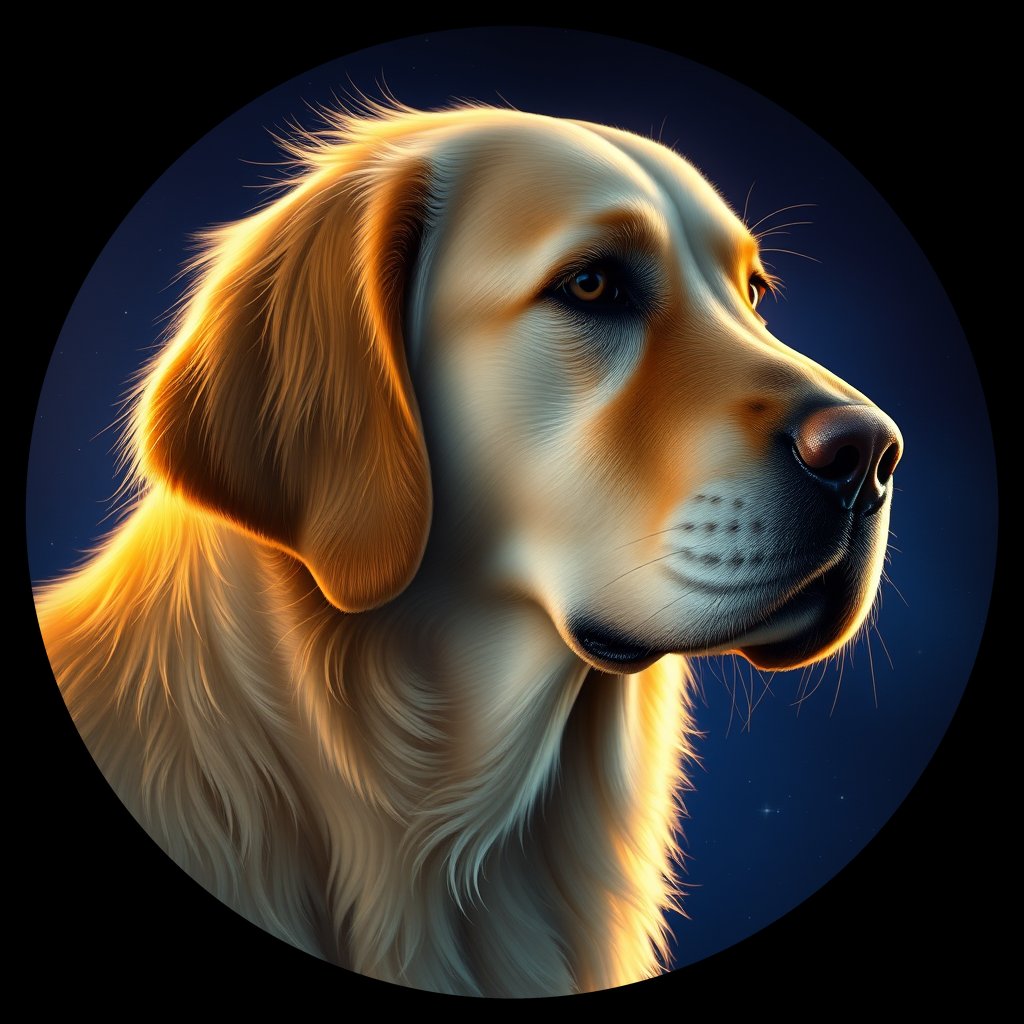 Cosmic medallion portrait of GRLS_grlsMXRC2E11, a Golden Retriever