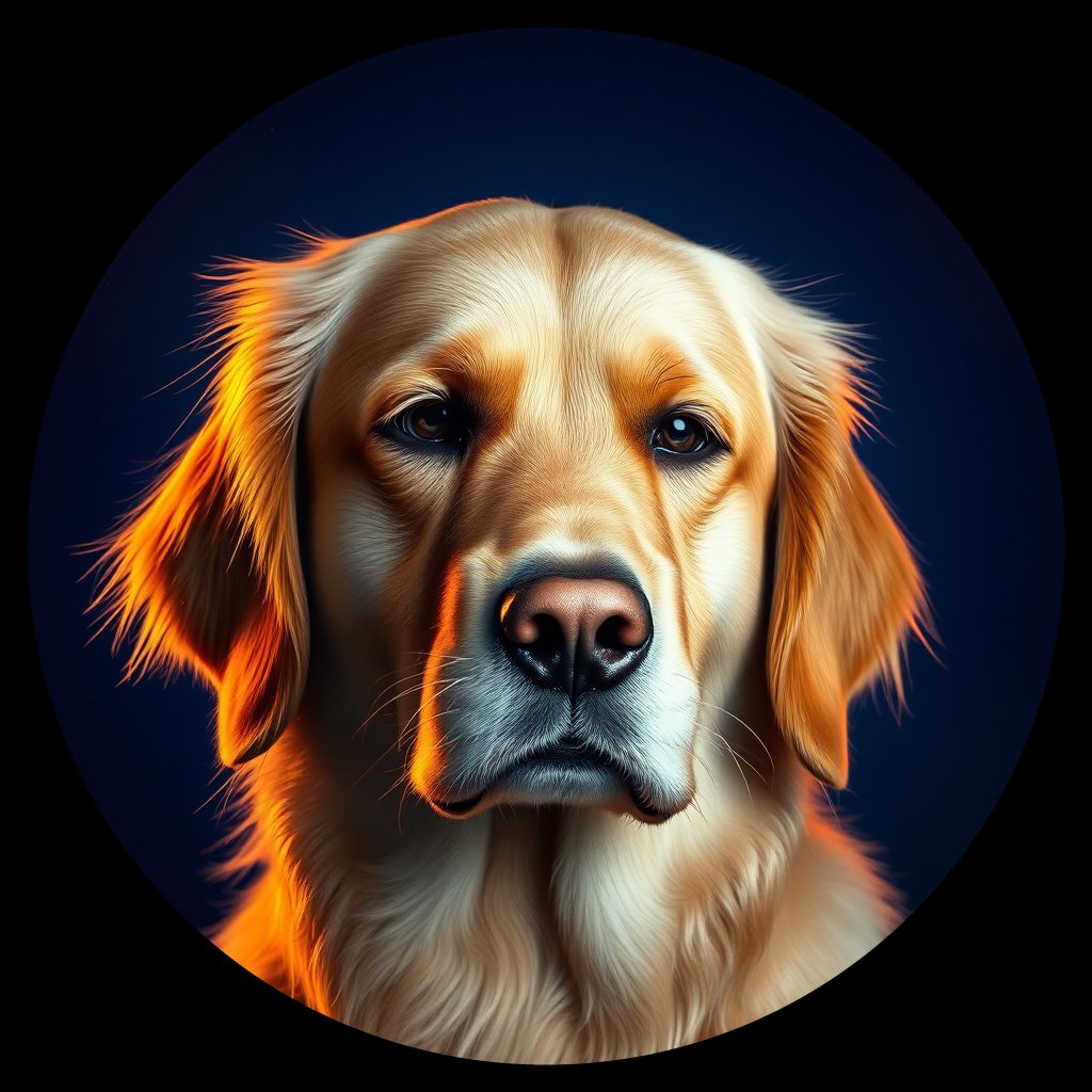 Cosmic medallion portrait of GRLS_grlsMYZ1XB, a Golden Retriever