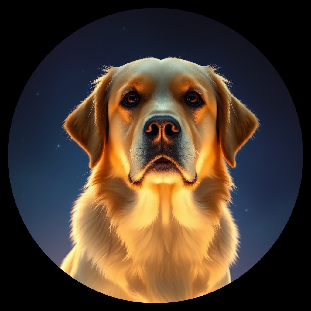 Cosmic medallion portrait of GRLS_grlsMZ45KONN, a Golden Retriever
