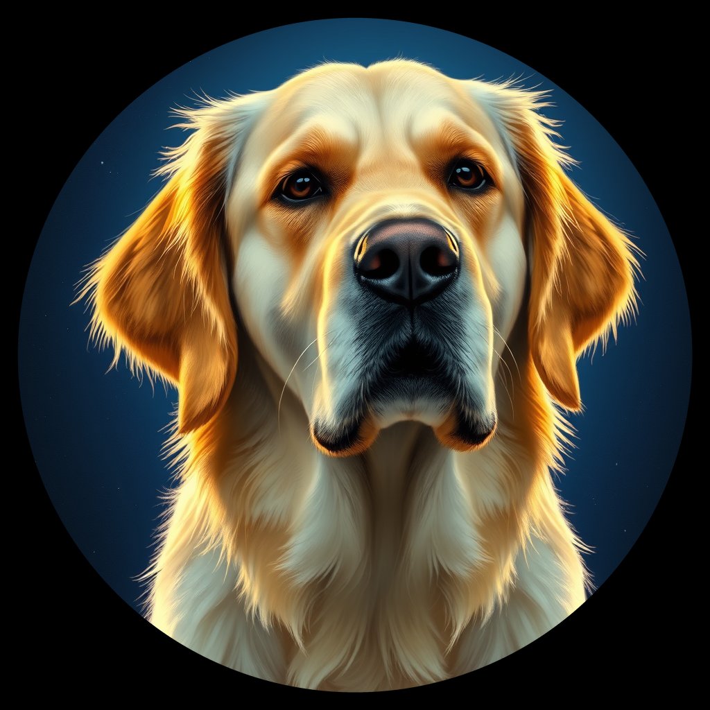 Cosmic medallion portrait of GRLS_grlsN09TPIMM, a Golden Retriever