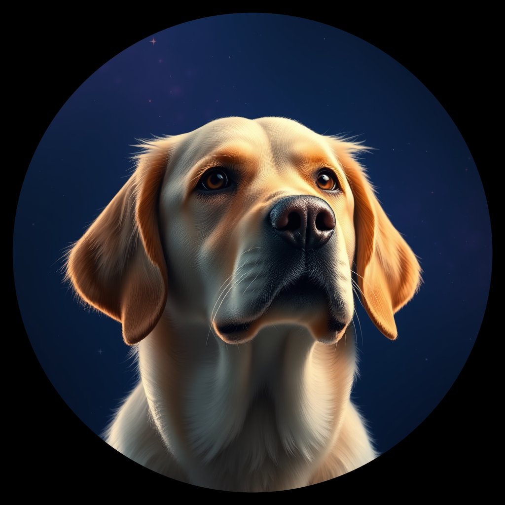 Cosmic medallion portrait of GRLS_grlsN2EEIKK, a Golden Retriever