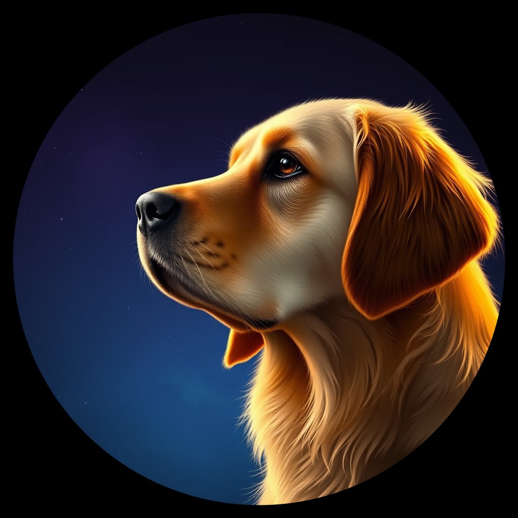 Cosmic medallion portrait of GRLS_grlsN38NYTQQ, a Golden Retriever