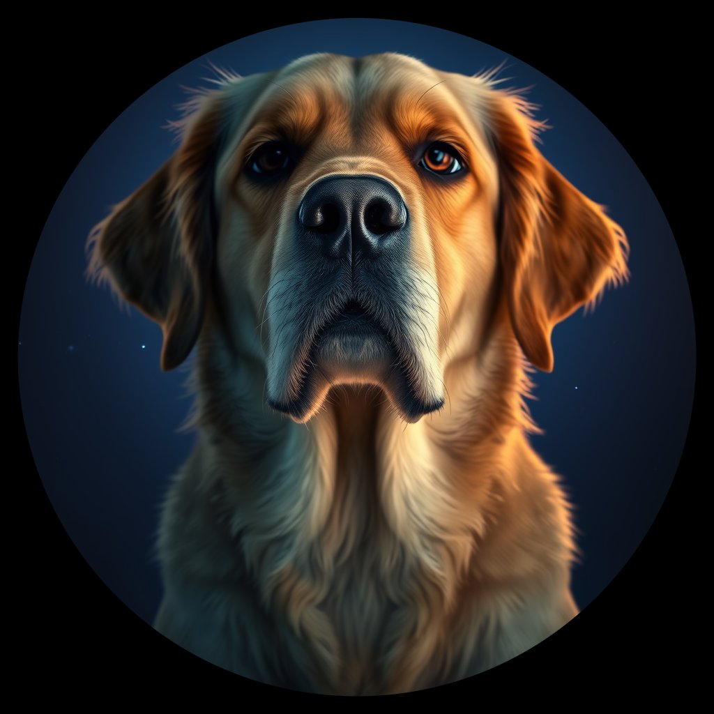 Cosmic medallion portrait of GRLS_grlsN4MLY555, a Golden Retriever