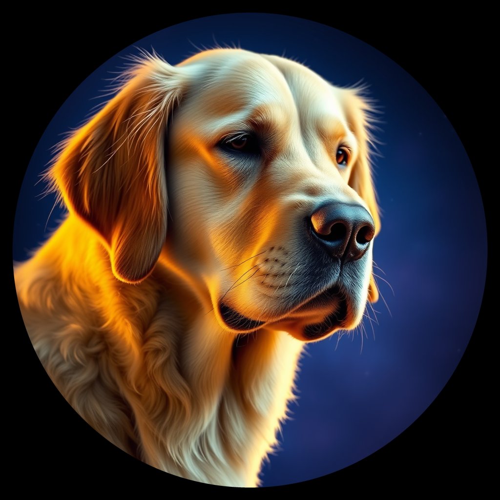 Cosmic medallion portrait of GRLS_grlsN4PGDWWW, a Golden Retriever