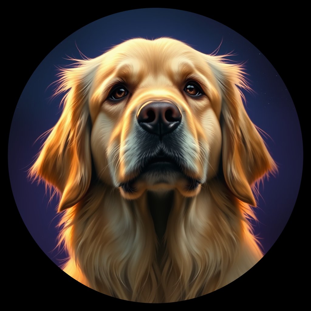 Cosmic medallion portrait of GRLS_grlsN4YA0O33, a Golden Retriever