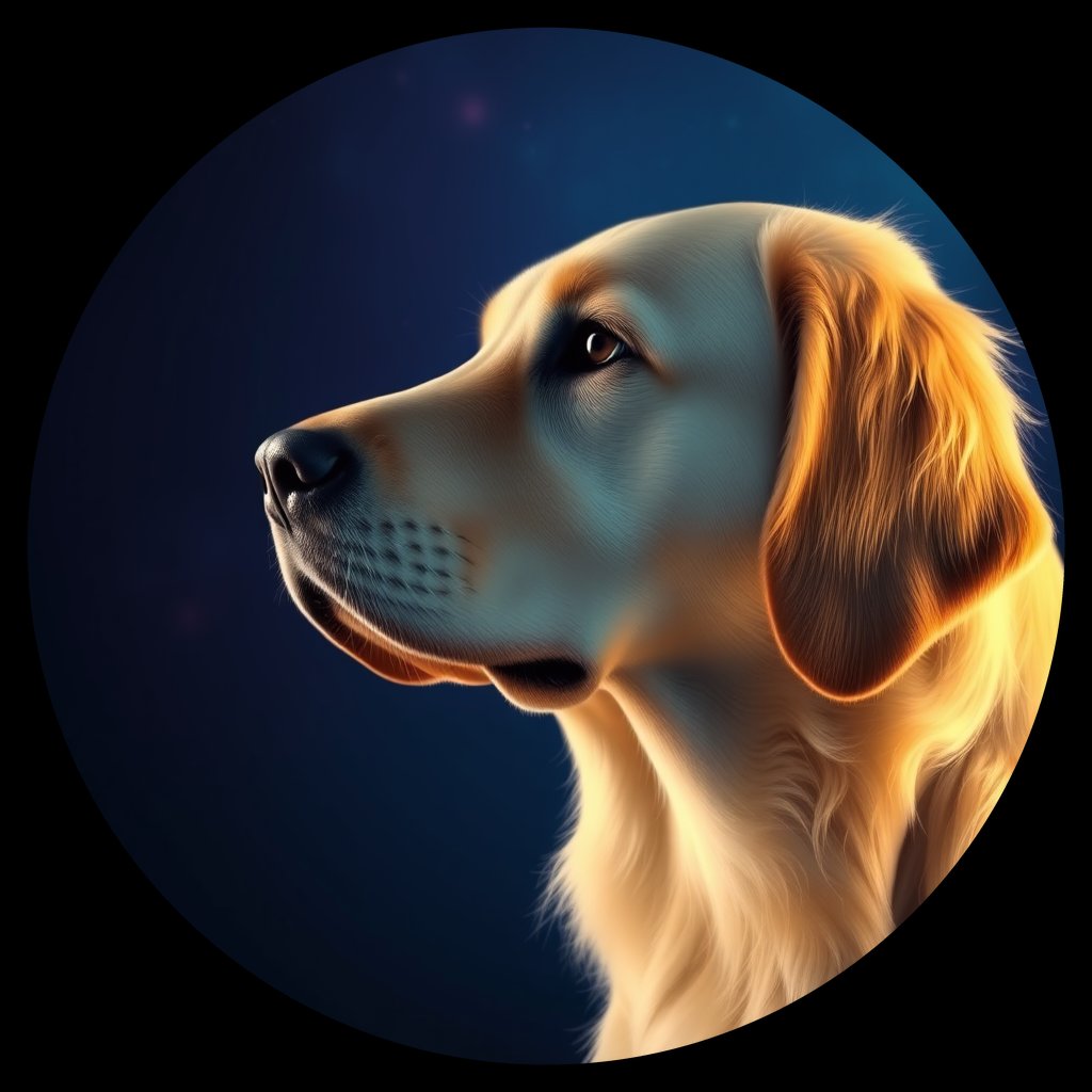 Cosmic medallion portrait of GRLS_grlsN5BRDKGG, a Golden Retriever