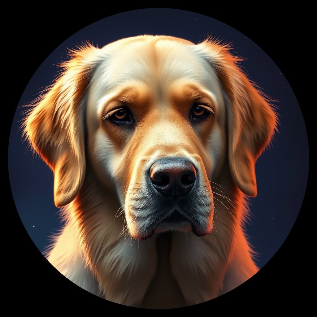 Cosmic medallion portrait of GRLS_grlsN5DLQZ66, a Golden Retriever