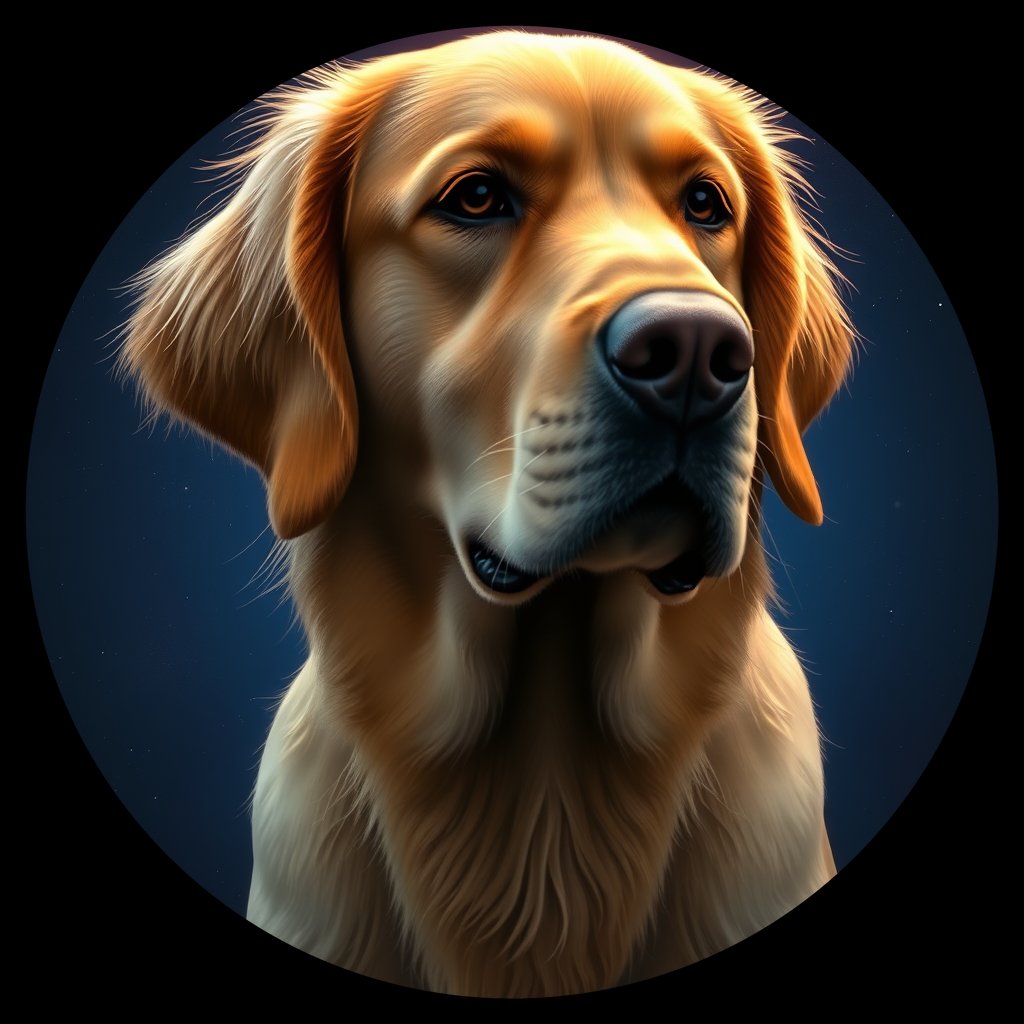 Cosmic medallion portrait of GRLS_grlsN6FF3KK, a Golden Retriever
