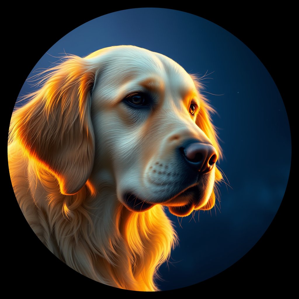 Cosmic medallion portrait of GRLS_grlsN7MND00, a Golden Retriever