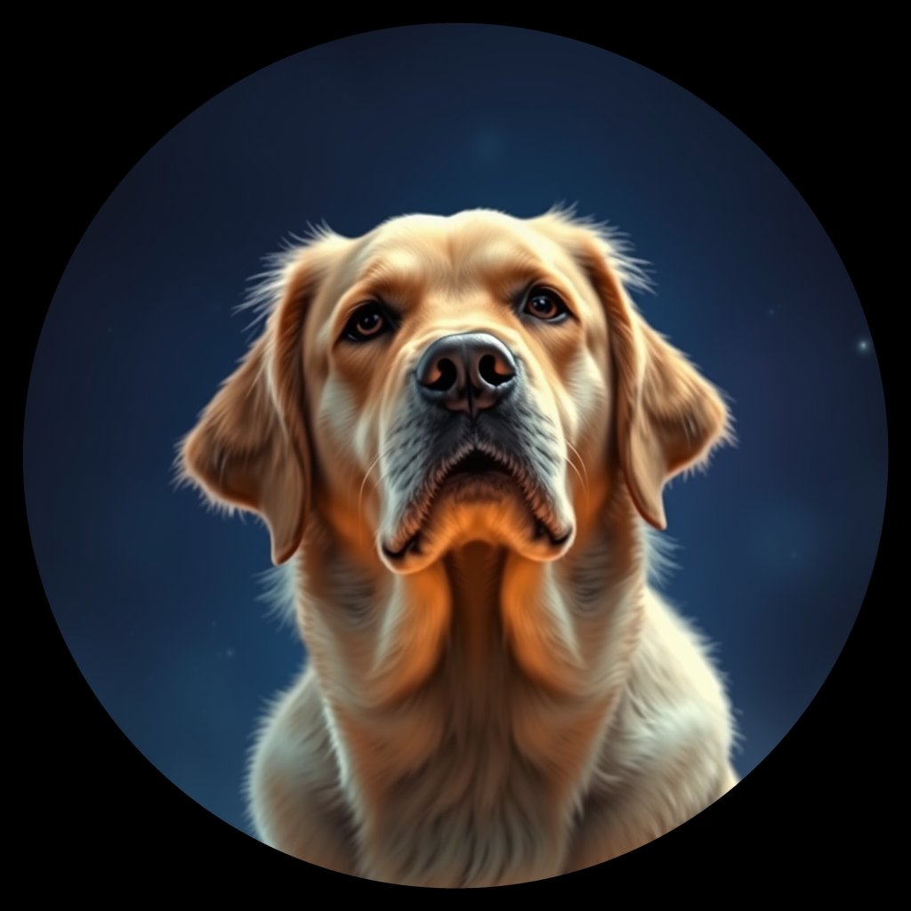Cosmic medallion portrait of GRLS_grlsN8M0UZOO, a Golden Retriever